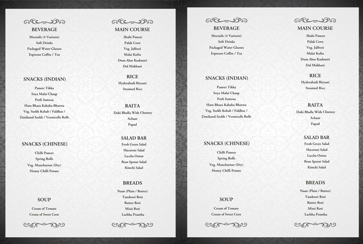 best wedding hall in rohini menu